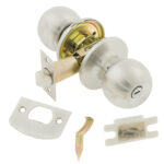 Door Knob assembly with bolts and screws on White Background